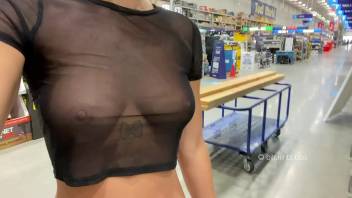 Walking into the store with see through outfit